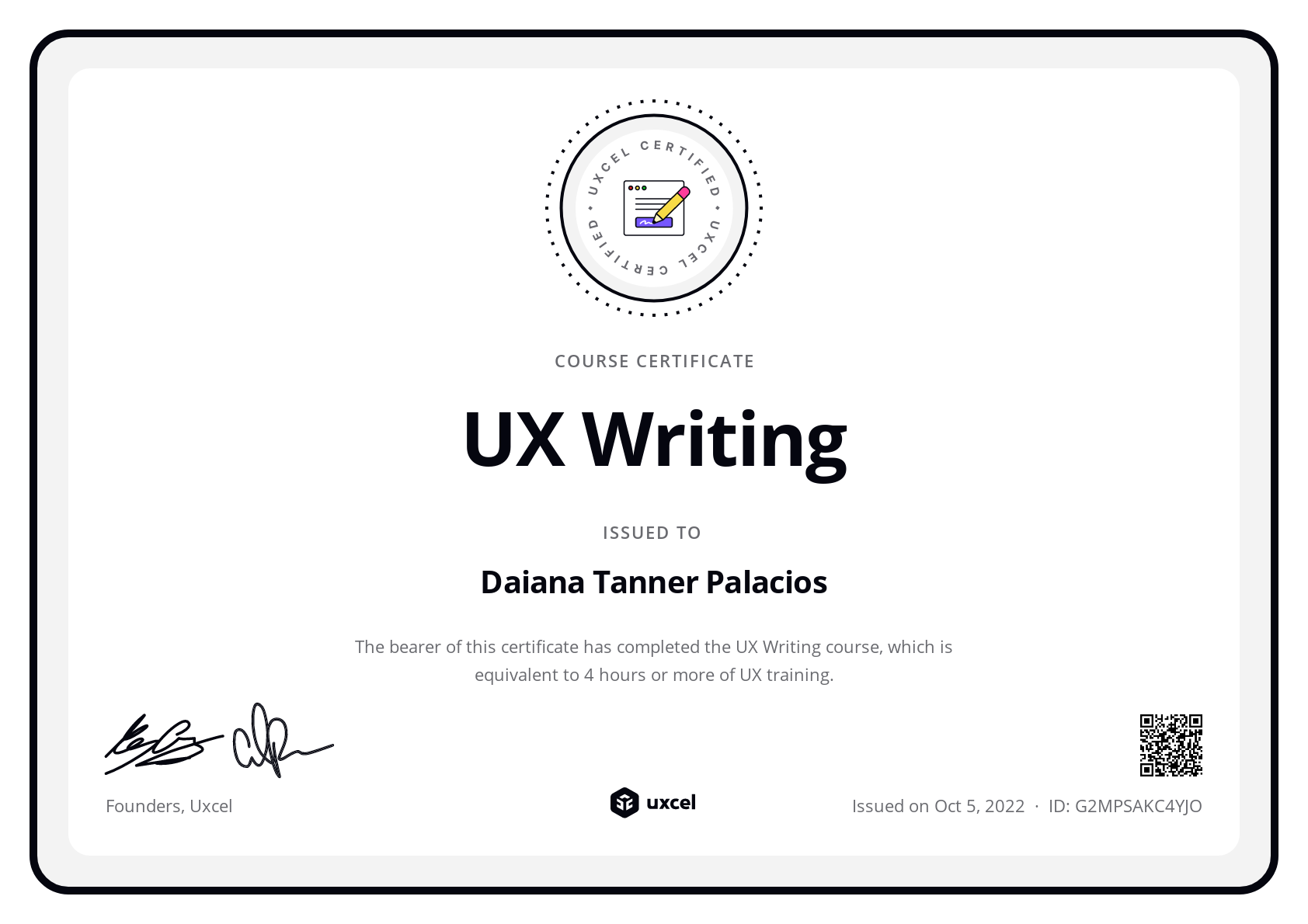 Daiana Tanner Palacios's certificate